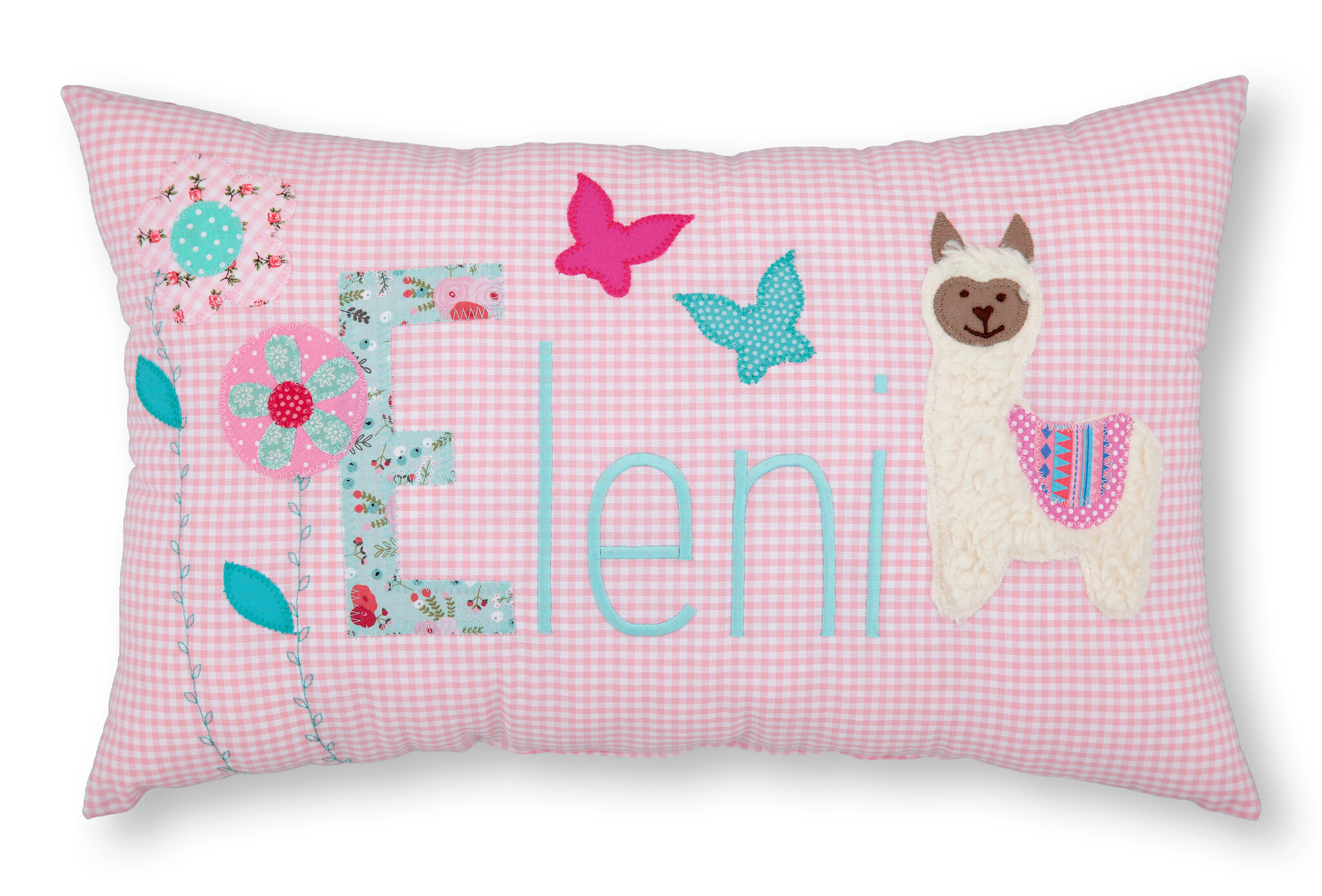 crêpes suzette Namenskissen Lama für Mädchen zur Taufe, Farbe: Rosa Mint