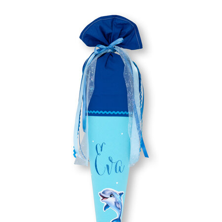 crêpes suzette Schultüte aus Musselin |Flauschmotiv mit Delfin-Motiv | Schultüte mit Namen