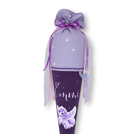 crêpes suzette Schultüte aus Musselin | Flauschmotiv mit Einhorn-Motiv | Schultüte mit Namen