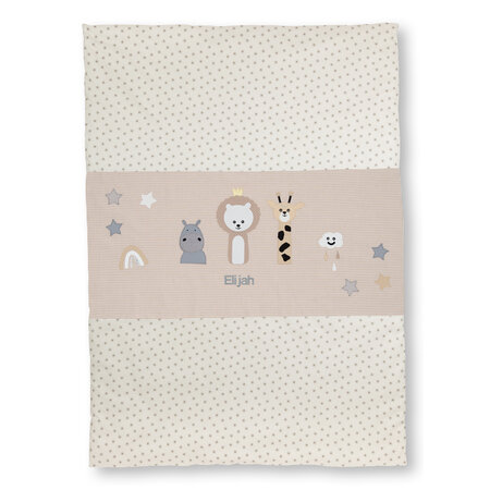 crêpes suzette Krabbeldecke mit Namen als Geschenk zur Taufe,  Motiv: Nilpferd, Löwe und Giraffe