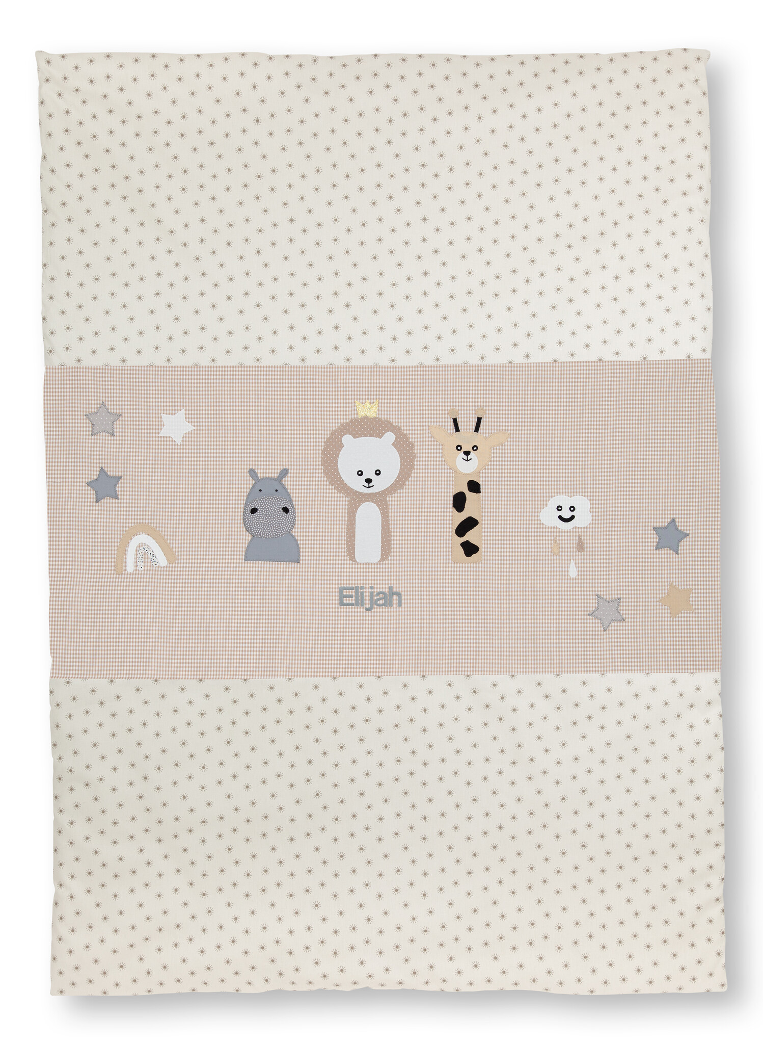 crêpes suzette Krabbeldecke mit Namen als Geschenk zur Taufe,  Motiv: Nilpferd, Löwe und Giraffe, ein tolles Geschenk – Größe: 70cm x 90cm