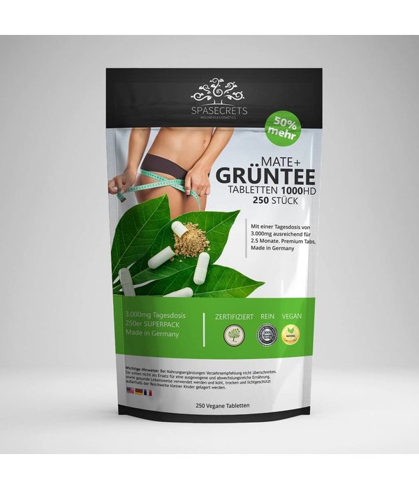 Mate+ Grüner Tee Tabletten. 4000mg Tagesdosis. 100% Vegan. Original-Produkt von SpaSecrets.