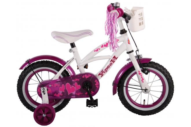 Volare Heart Cruiser Children's Bicycle - Girls - 12 inch - White/Purple