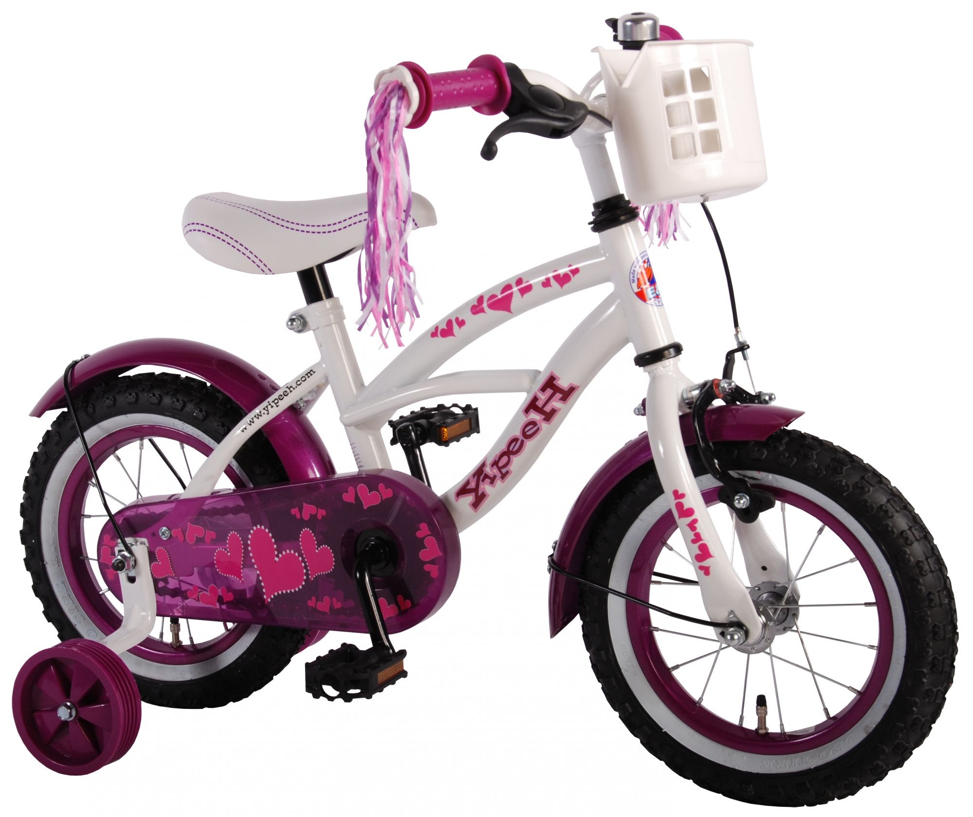 Volare Heart Cruiser Children's Bicycle - Girls - 12 inch - White/Purple