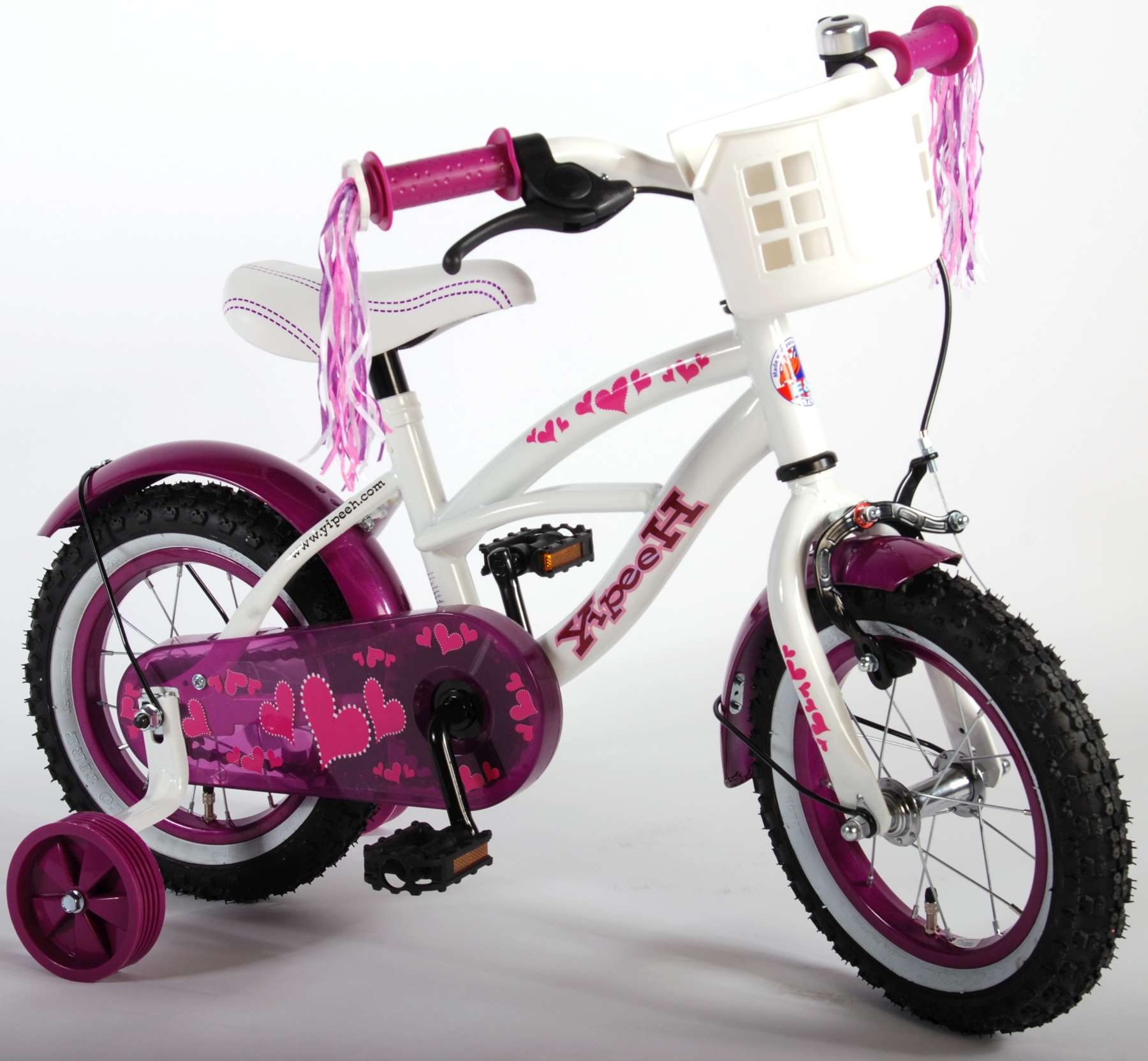 Volare Heart Cruiser Children's Bicycle - Girls - 12 inch - White/Purple
