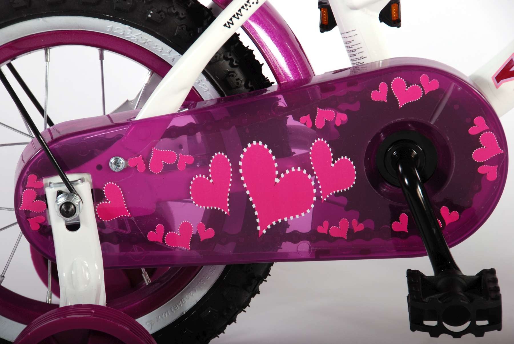 Volare Heart Cruiser Children's Bicycle - Girls - 12 inch - White/Purple
