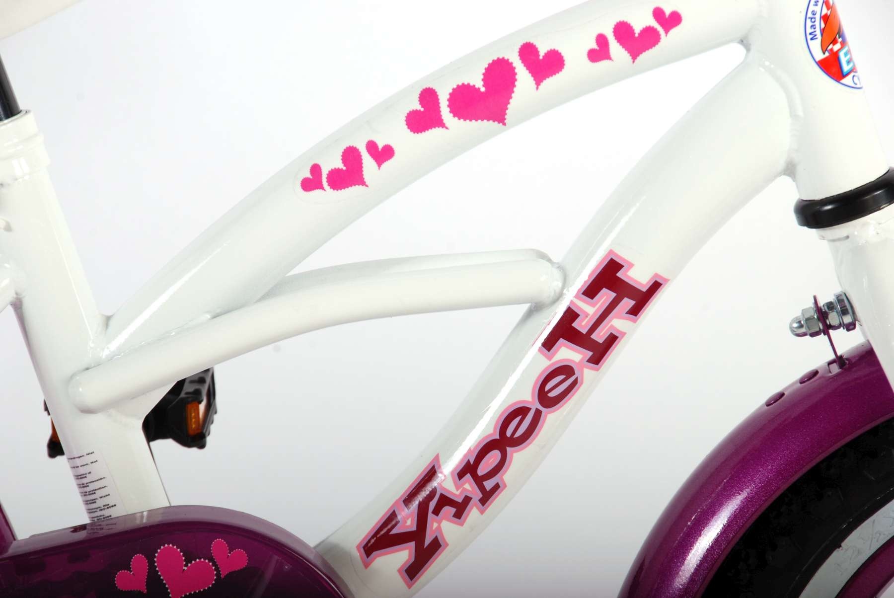 Volare Heart Cruiser Children's Bicycle - Girls - 12 inch - White/Purple