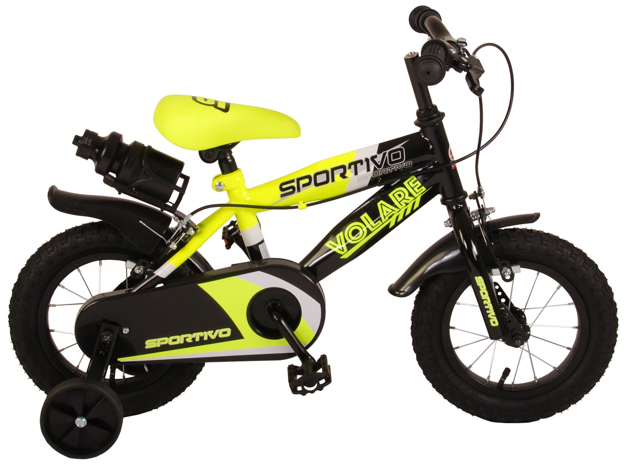 Volare Sportivo Children's Bicycle - Boys - 12 inch - Neon Yellow Black - Two handbrakes - 95% assembled
