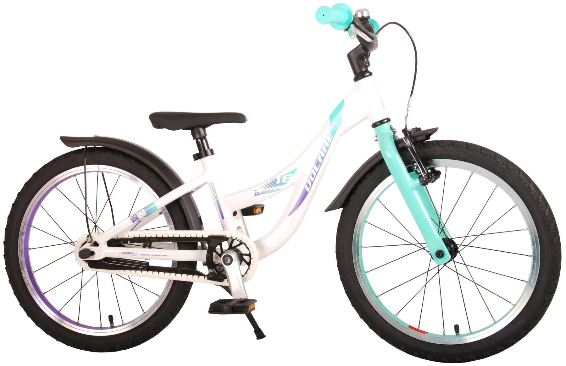 Volare Glamour Kinderfahrrad - Mädchen - 18 Zoll - Weiß/Mintgrün - Prime Collection