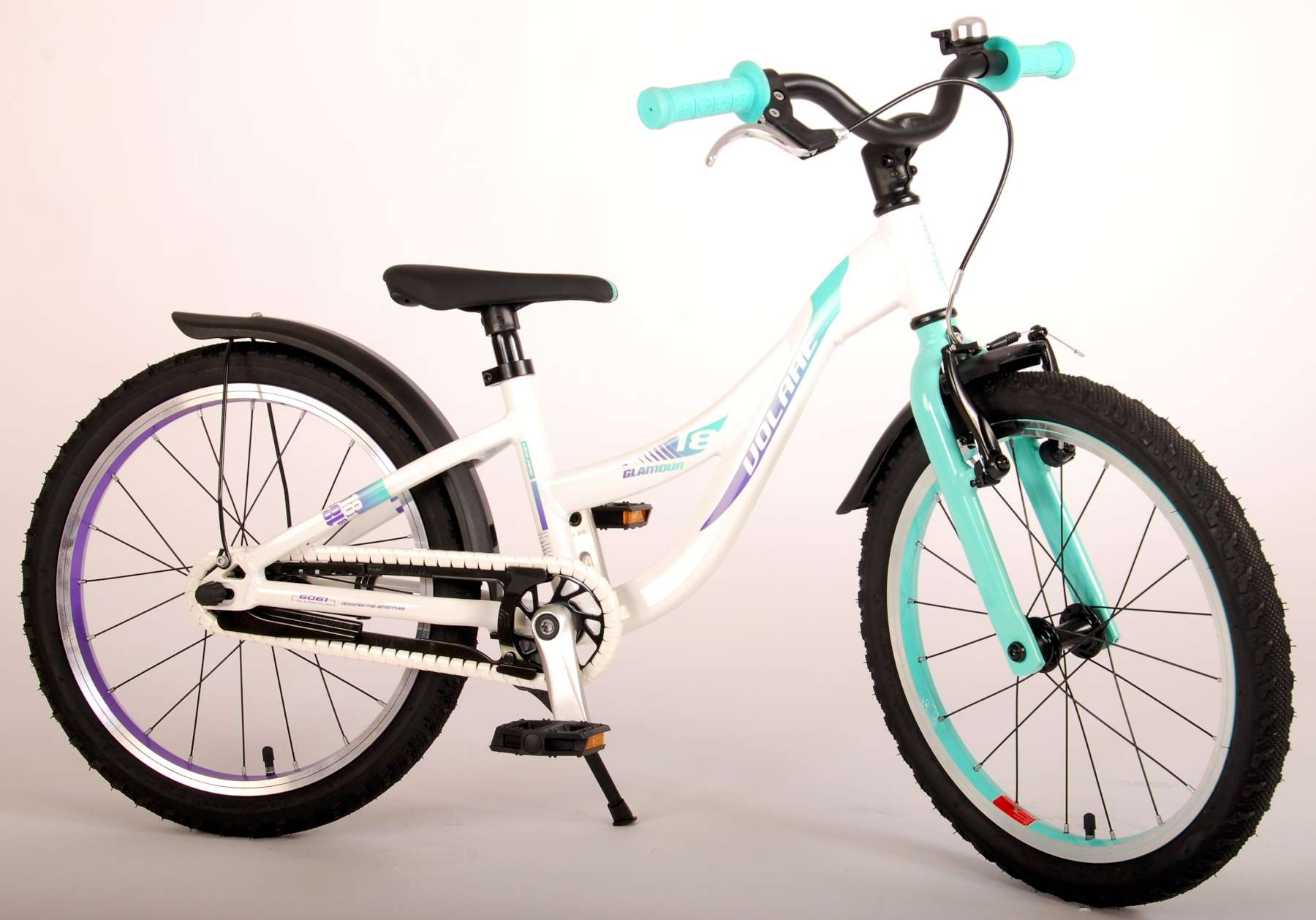 Volare Glamour Kinderfahrrad - Mädchen - 18 Zoll - Weiß/Mintgrün - Prime Collection