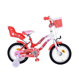 Volare Lovely Kinderfahrrad - Mädchen - 14 Zoll - Rot Weiß - 2 Handbremsen