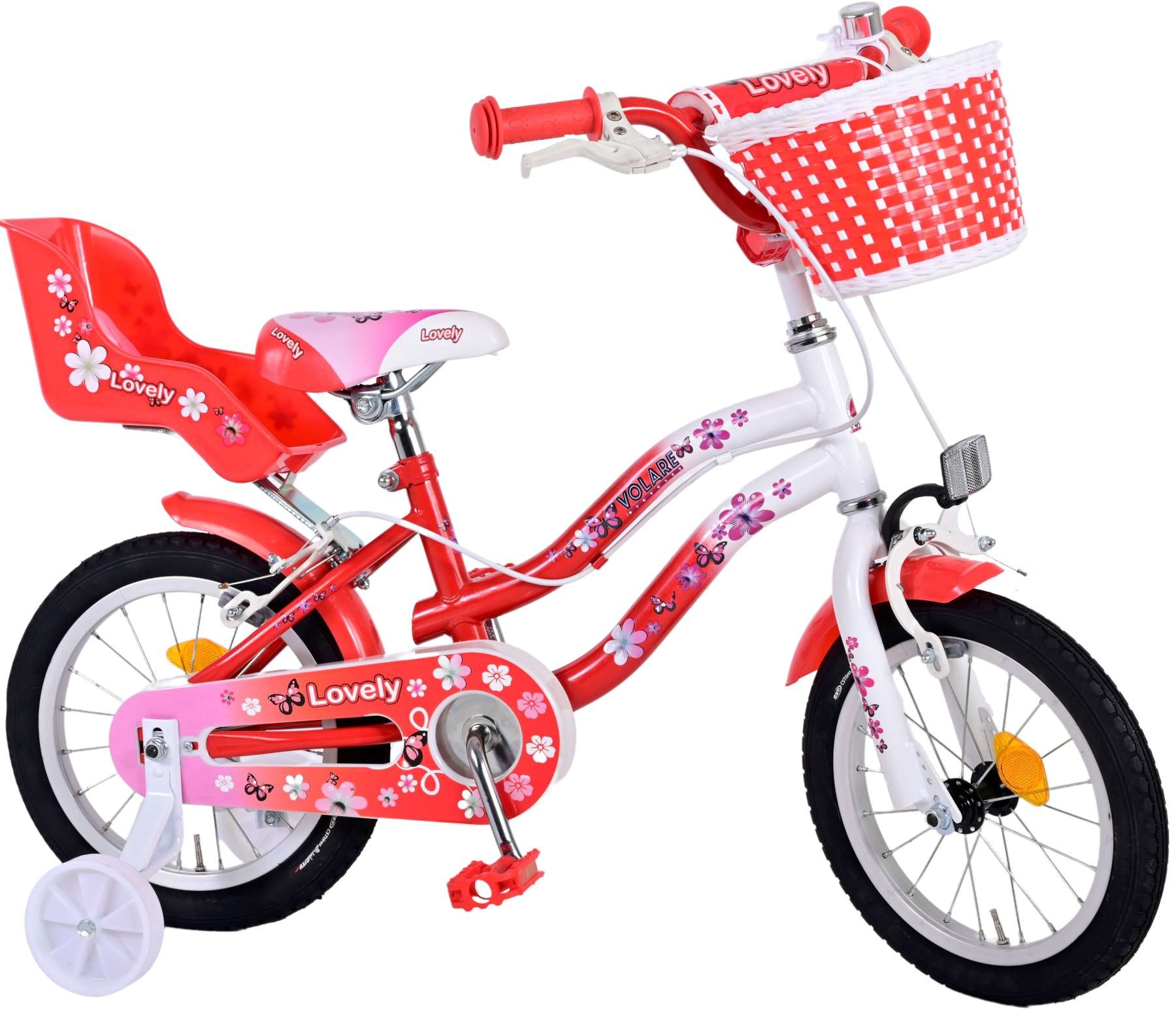Volare Lovely Kinderfahrrad - Mädchen - 14 Zoll - Rot Weiß - 2 Handbremsen
