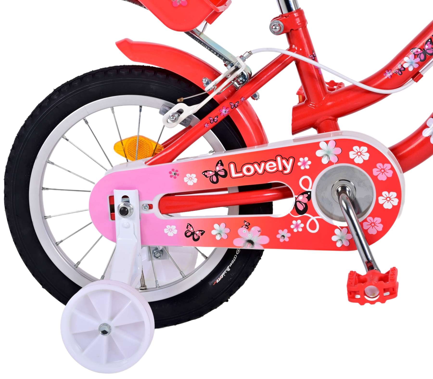 Volare Lovely Kinderfahrrad - Mädchen - 14 Zoll - Rot Weiß - 2 Handbremsen