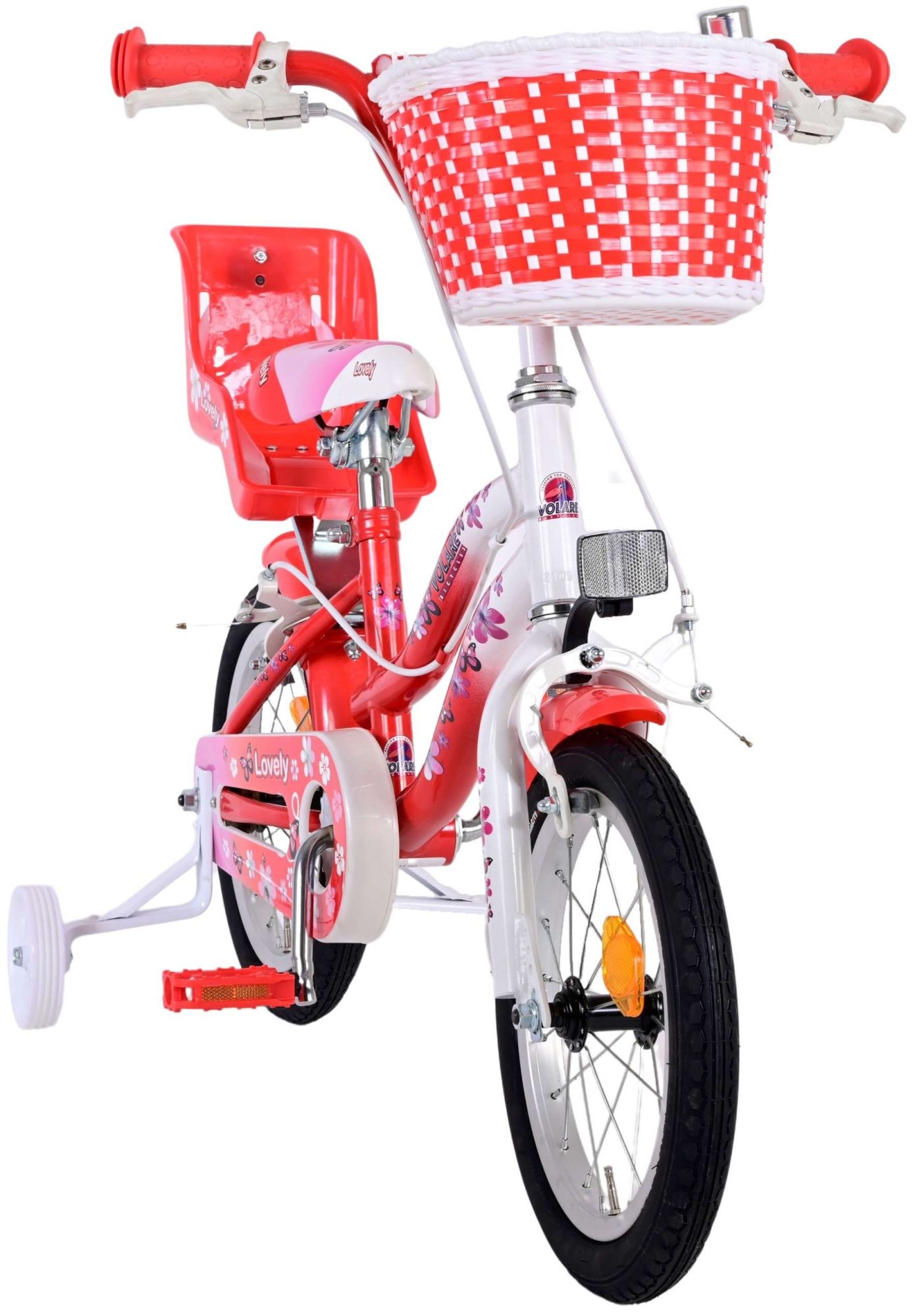 Volare Lovely Kinderfahrrad - Mädchen - 14 Zoll - Rot Weiß - 2 Handbremsen