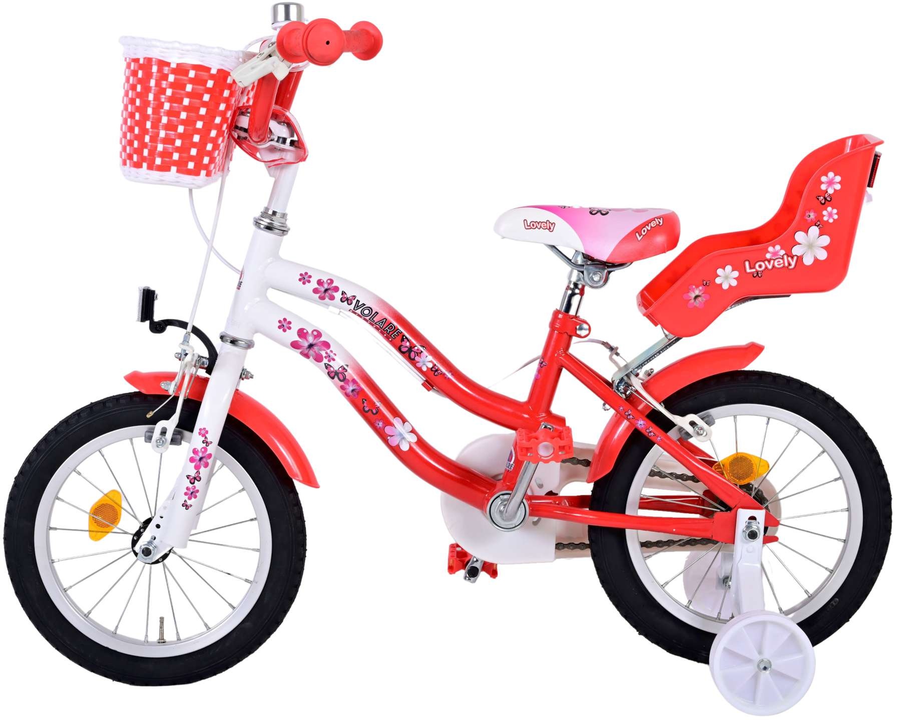 Volare Lovely Kinderfahrrad - Mädchen - 14 Zoll - Rot Weiß - 2 Handbremsen