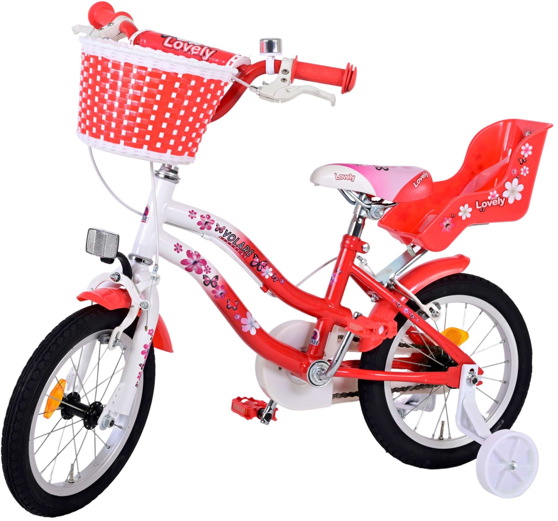 Volare Lovely Kinderfahrrad - Mädchen - 14 Zoll - Rot Weiß - 2 Handbremsen