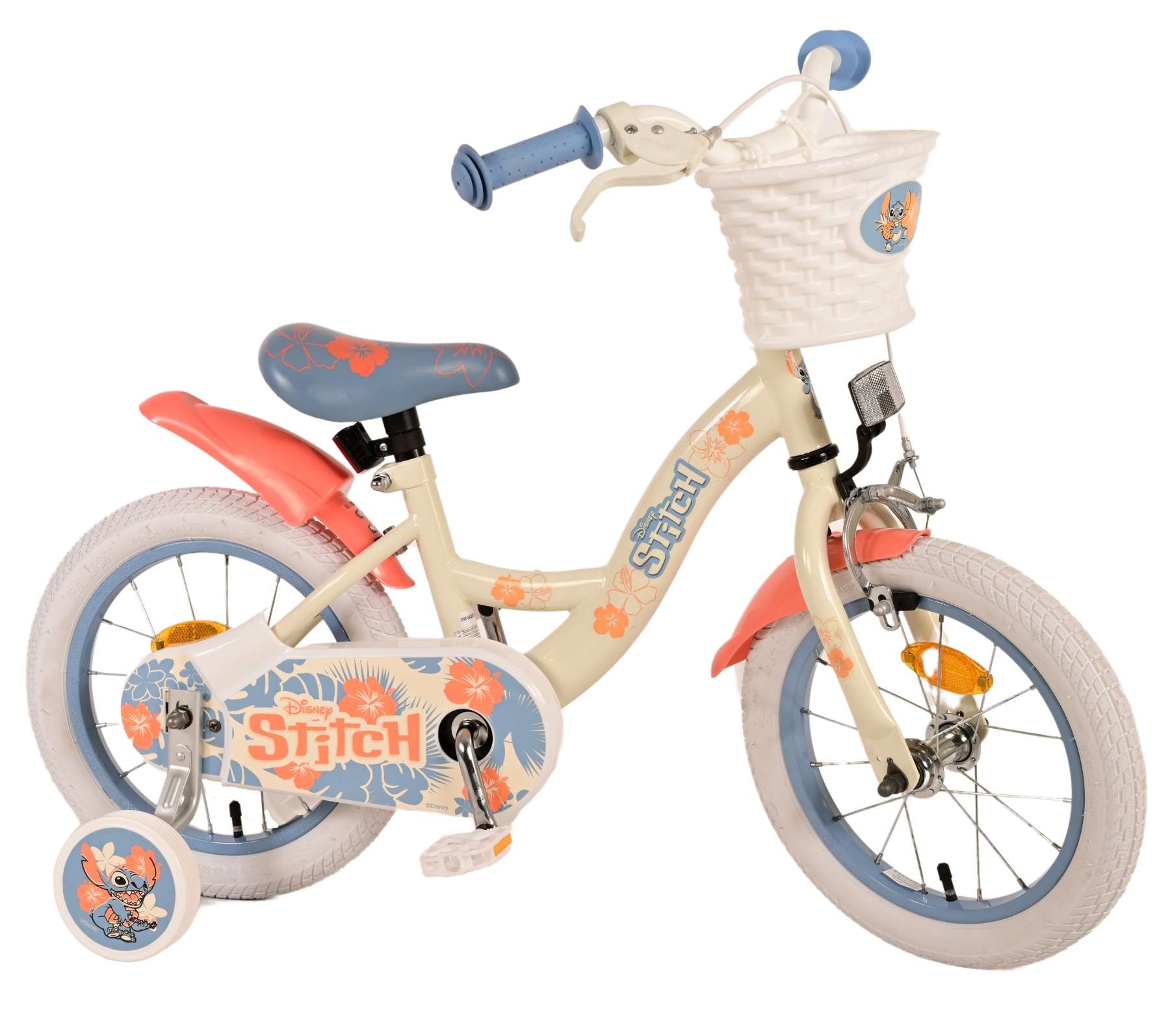 Disney Stitch Kinderfahrrad - Mädchen - 14 Zoll - Creme Koralle Blau