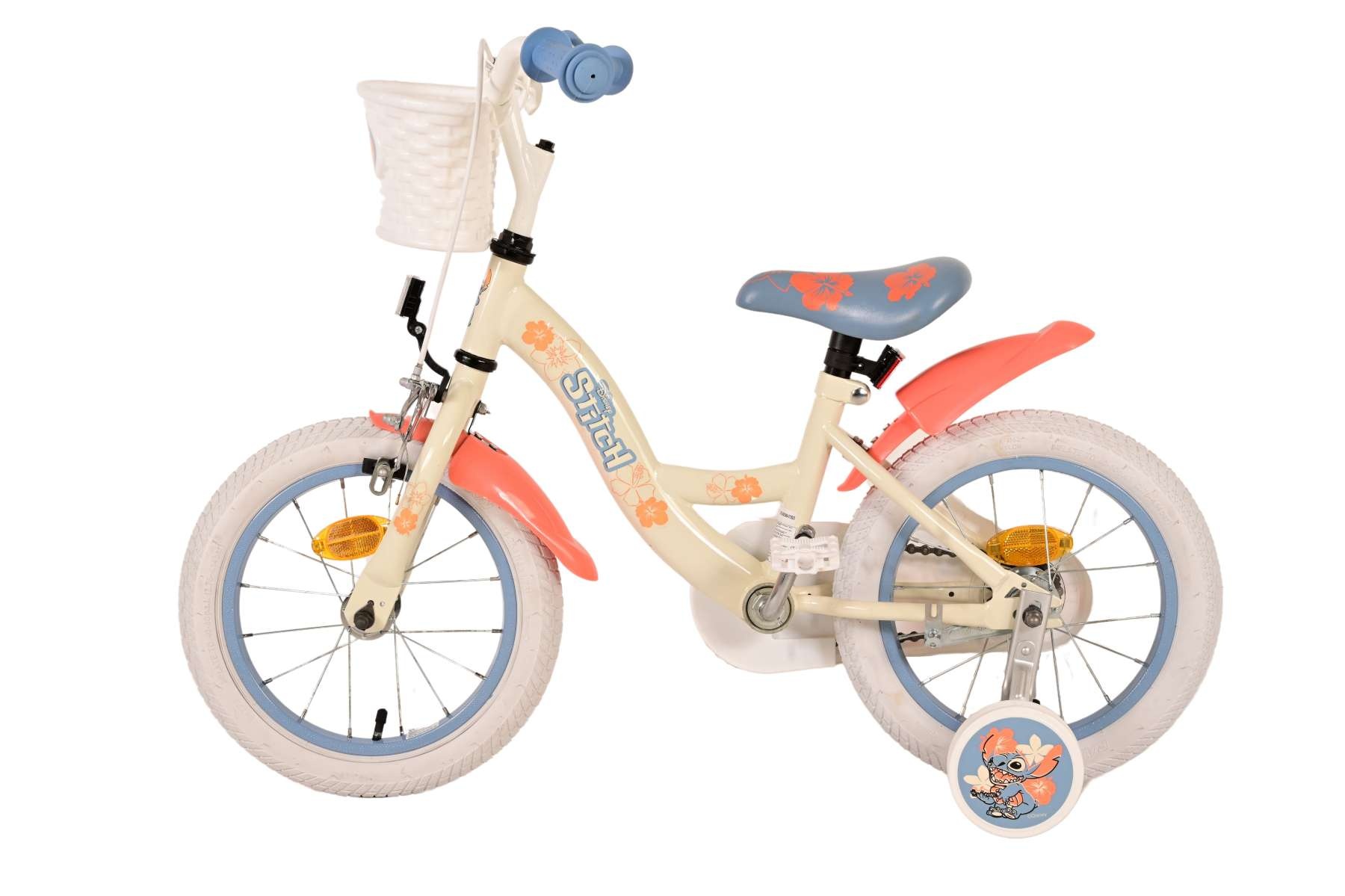 Disney Stitch Kinderfahrrad - Mädchen - 14 Zoll - Creme Koralle Blau