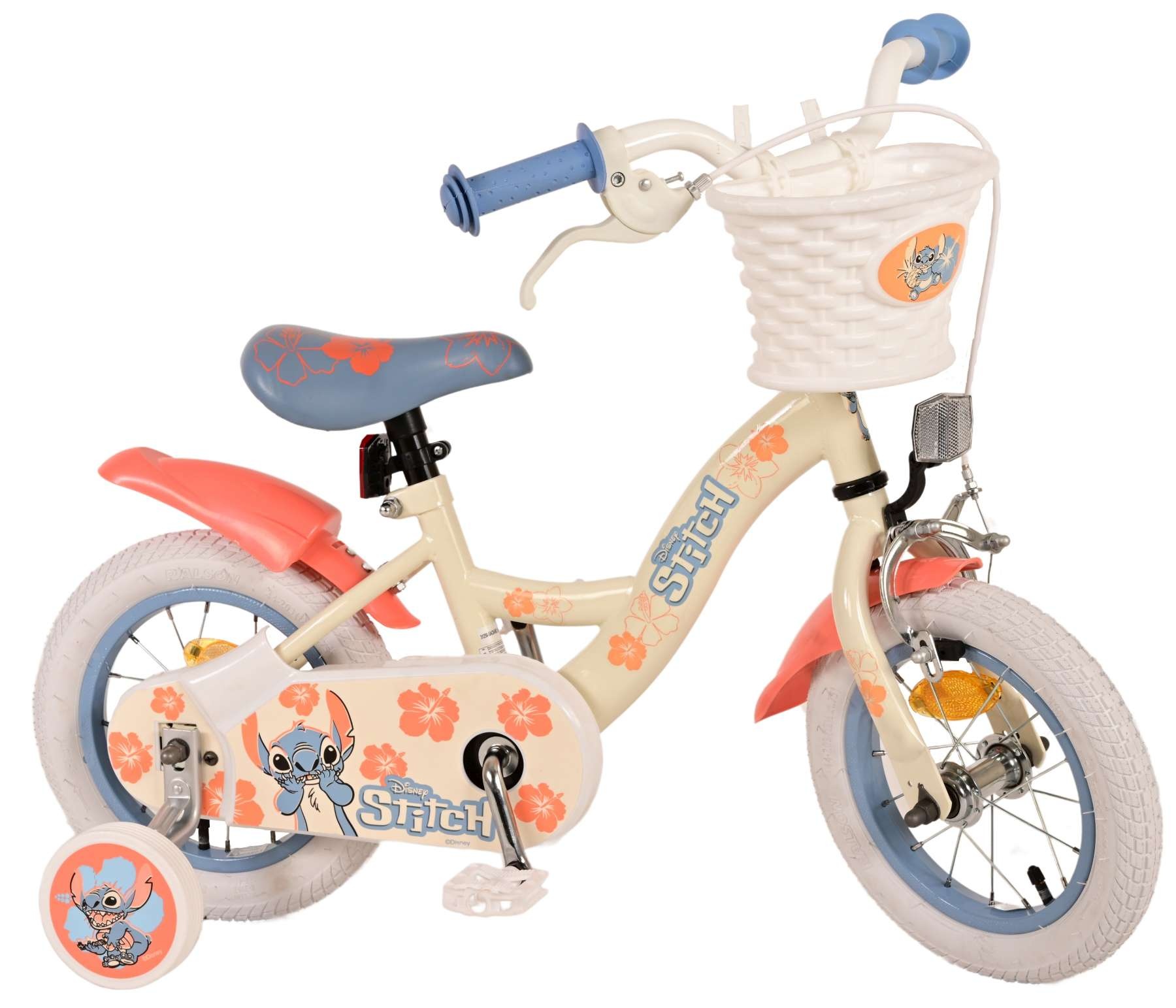 Disney Stitch Kinderfahrrad - Mädchen - 12 Zoll - Creme Koralle Blau