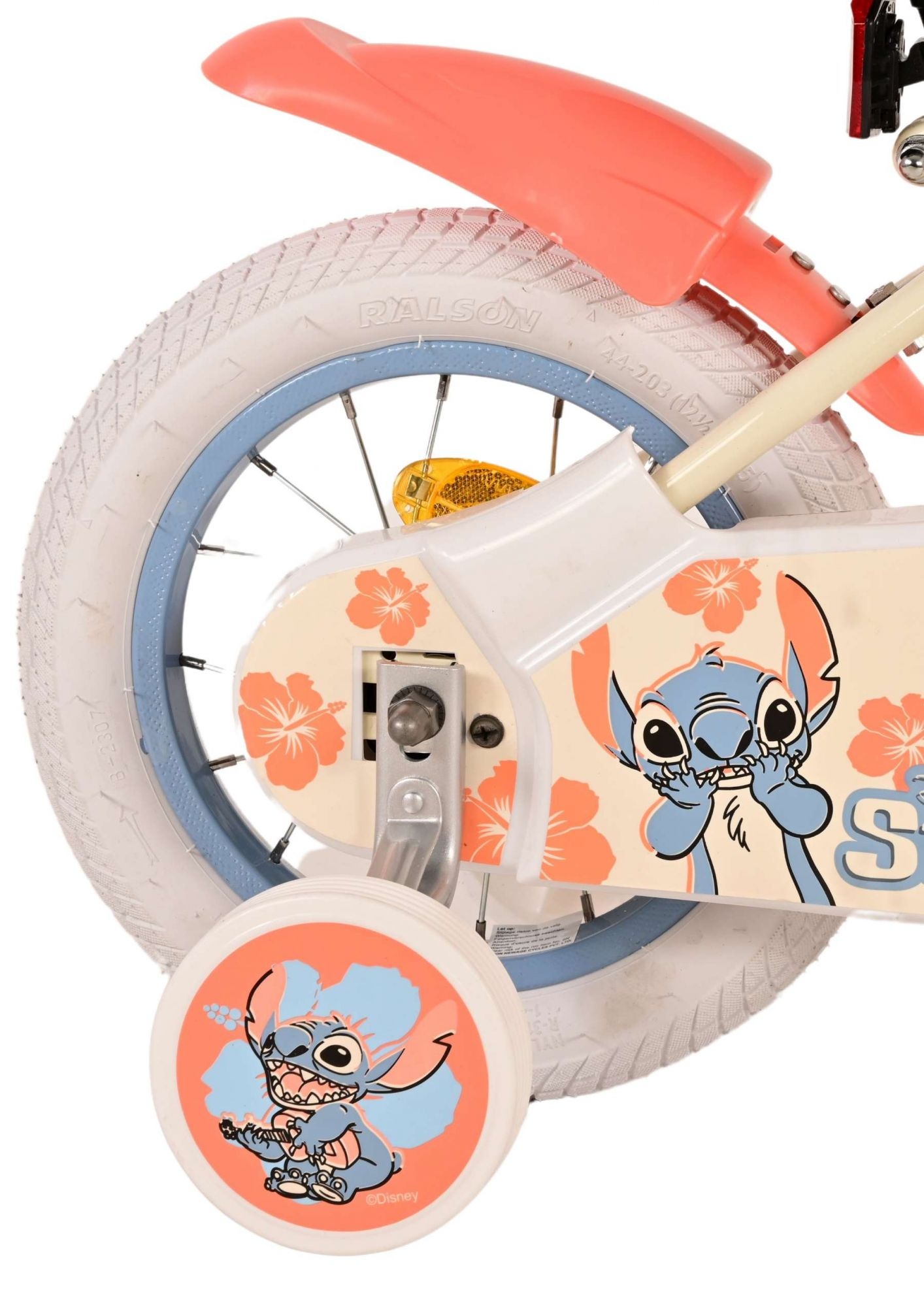 Disney Stitch Kinderfahrrad - Mädchen - 12 Zoll - Creme Koralle Blau