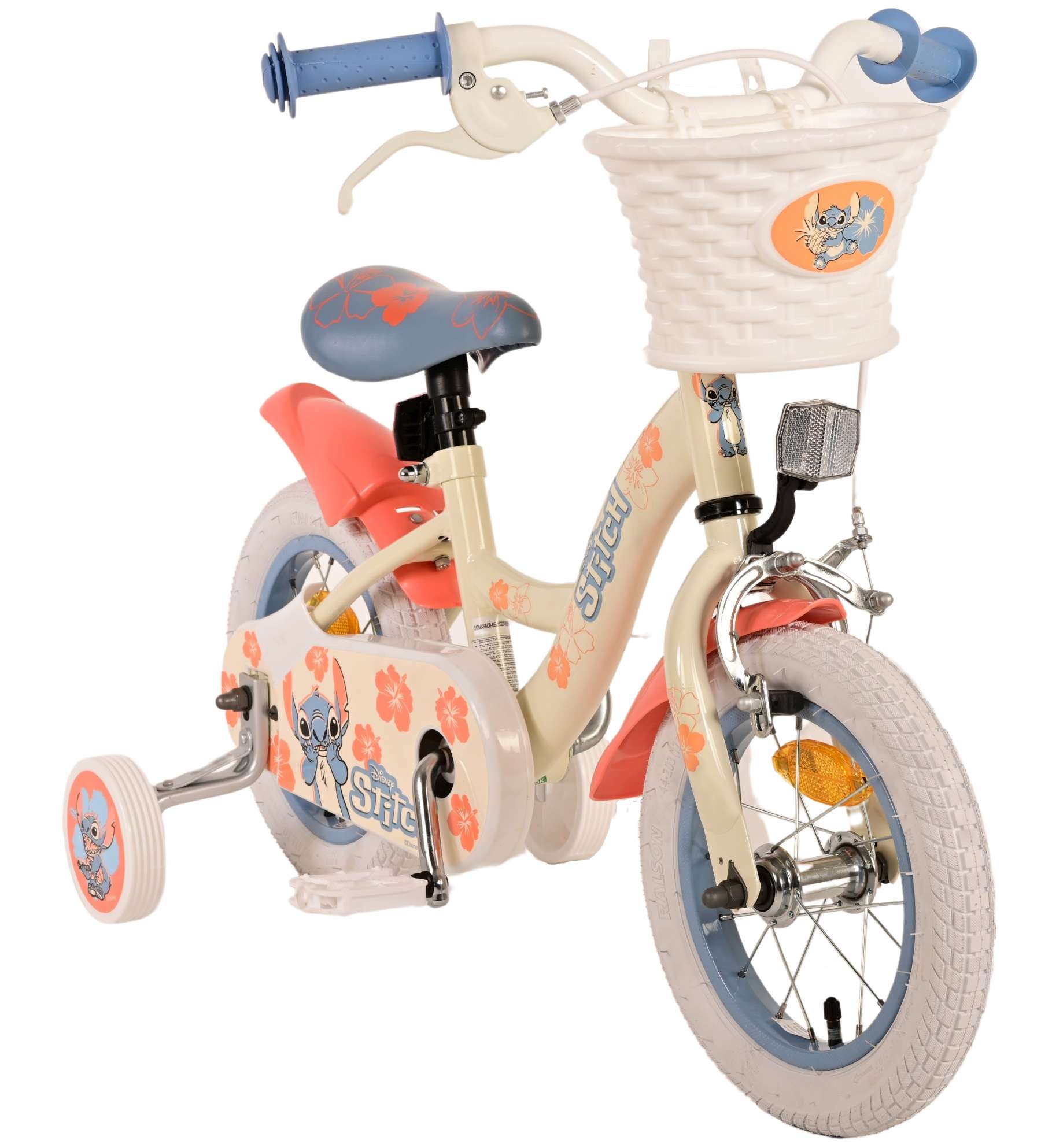 Disney Stitch Kinderfahrrad - Mädchen - 12 Zoll - Creme Koralle Blau