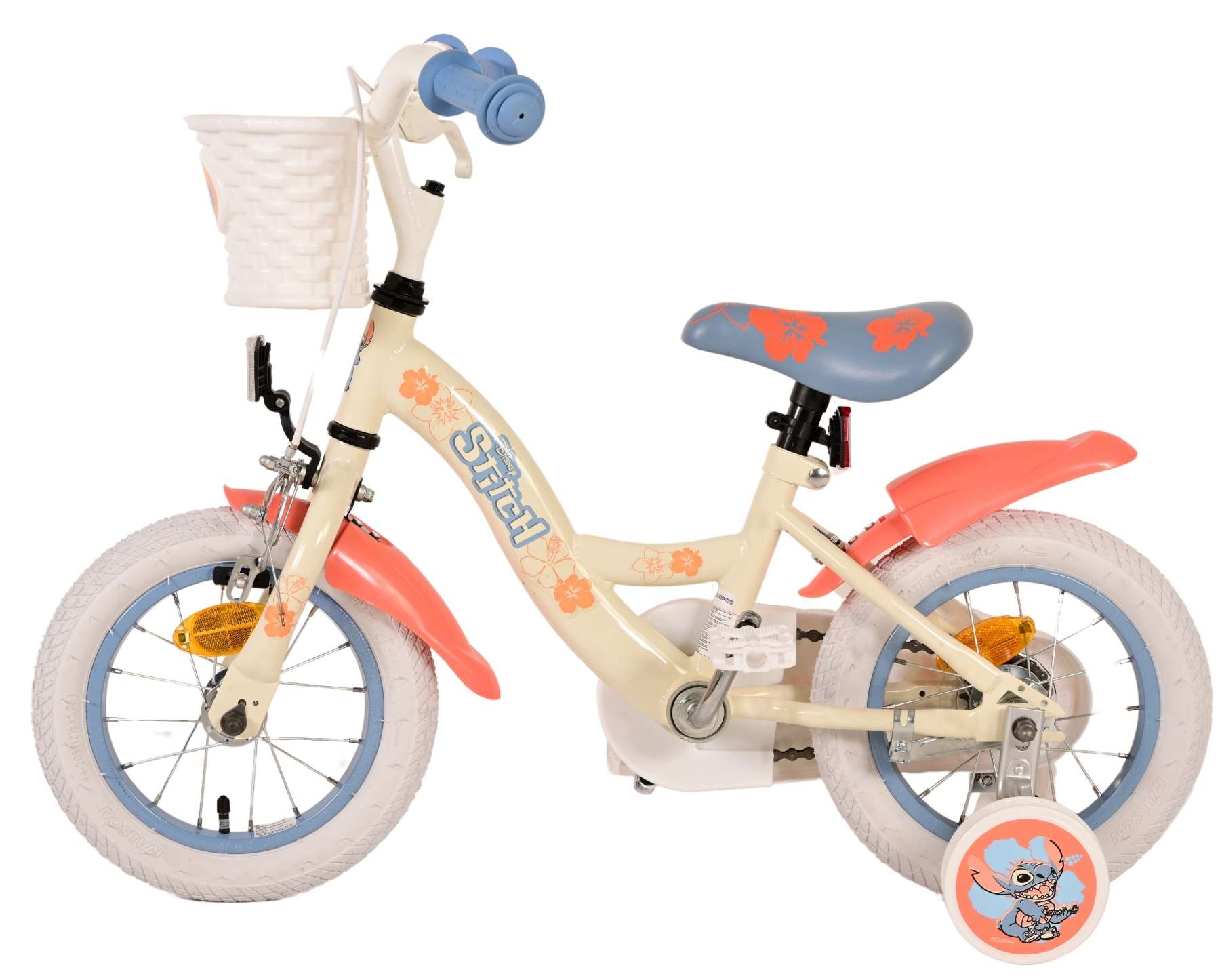 Disney Stitch Kinderfahrrad - Mädchen - 12 Zoll - Creme Koralle Blau