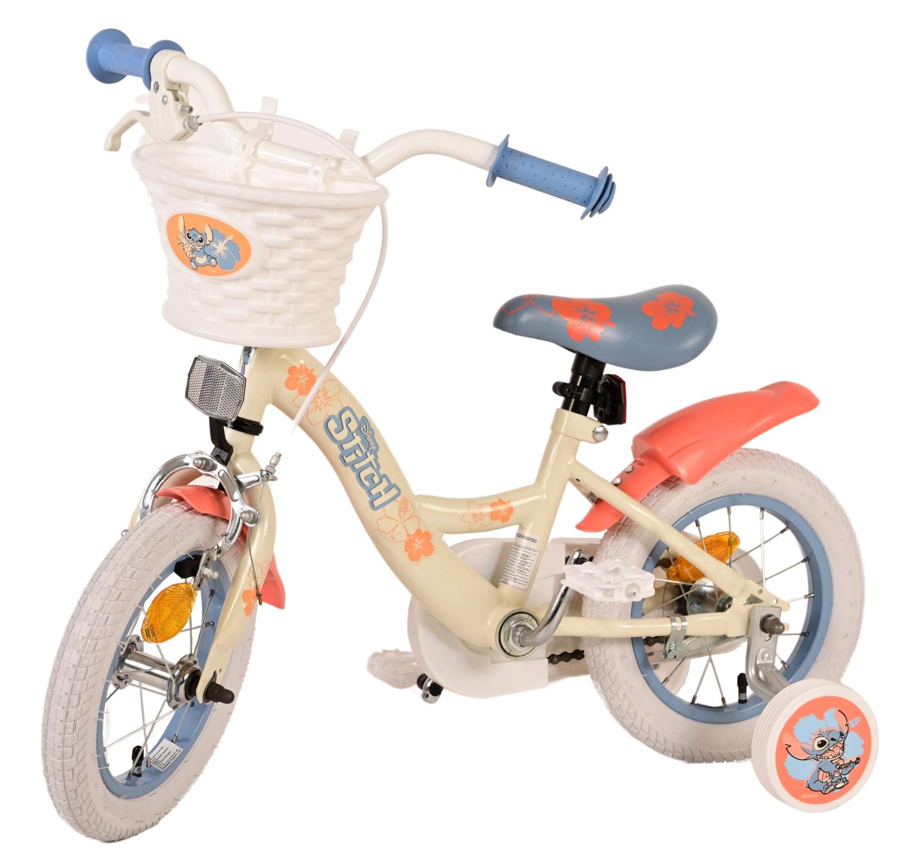 Disney Stitch Kinderfahrrad - Mädchen - 12 Zoll - Creme Koralle Blau