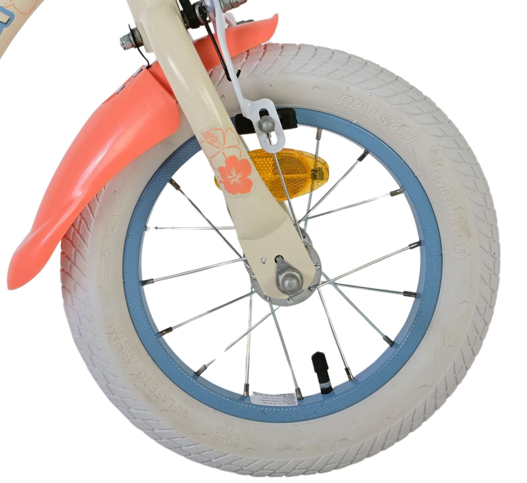 Disney Stitch Kinderfahrrad - Mädchen - 12 Zoll - Zwei Handbremsen - Creme Koralle Blau