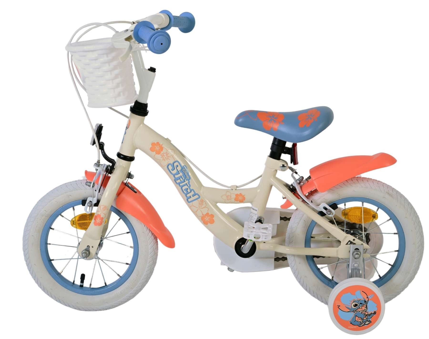 Disney Stitch Kinderfahrrad - Mädchen - 12 Zoll - Zwei Handbremsen - Creme Koralle Blau