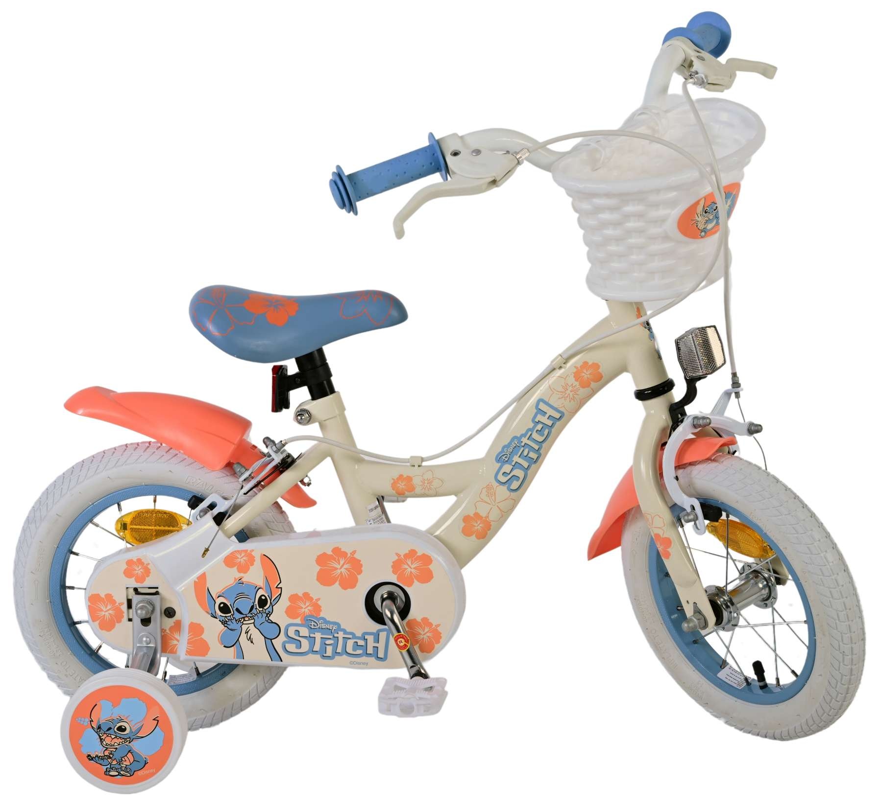 Disney Stitch Kinderfahrrad - Mädchen - 12 Zoll - Zwei Handbremsen - Creme Koralle Blau