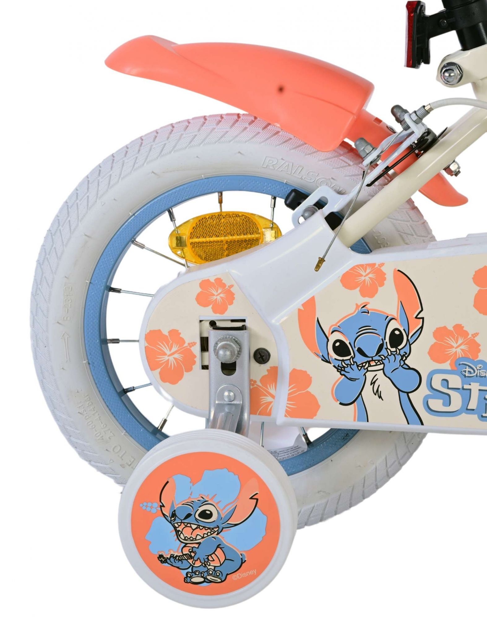 Disney Stitch Kinderfahrrad - Mädchen - 12 Zoll - Zwei Handbremsen - Creme Koralle Blau