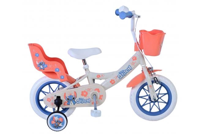 Disney Stitch Kinderfiets - Meisjes - 12 inch - Creme - Koraal - Blauw