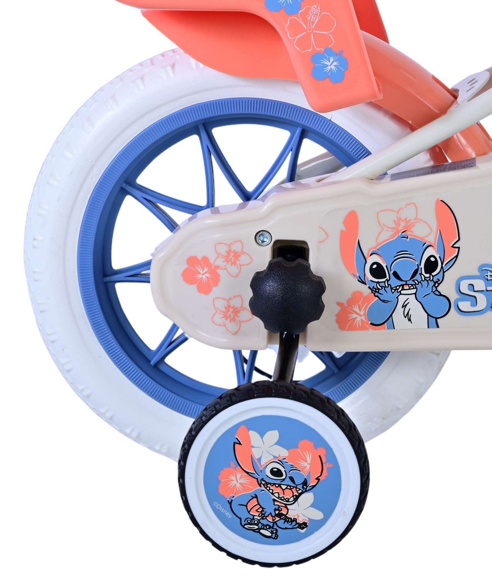 Disney Stitch Kinderfiets - Meisjes - 12 inch - Creme - Koraal - Blauw