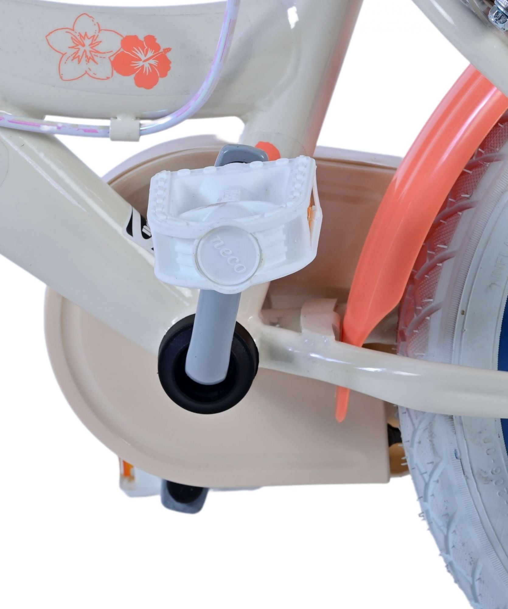 Disney Stitch Kinderfiets - Meisjes - 14 inch - Creme Koraal Blauw - Twee handremmen