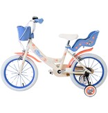 Disney Stitch Kinderfiets - Meisjes - 16 inch - Creme Koraal Blauw - Twee handremmen