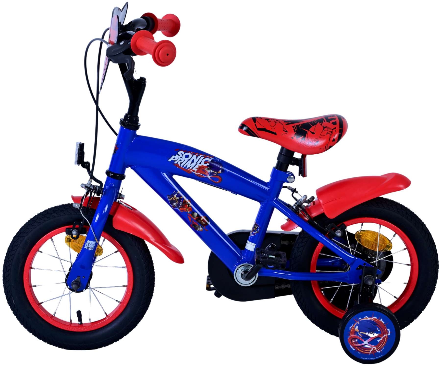 Sonic Prime Kinderfahrrad - Jungen - 12 Zoll - Blau Rot - Zweihandbremsen