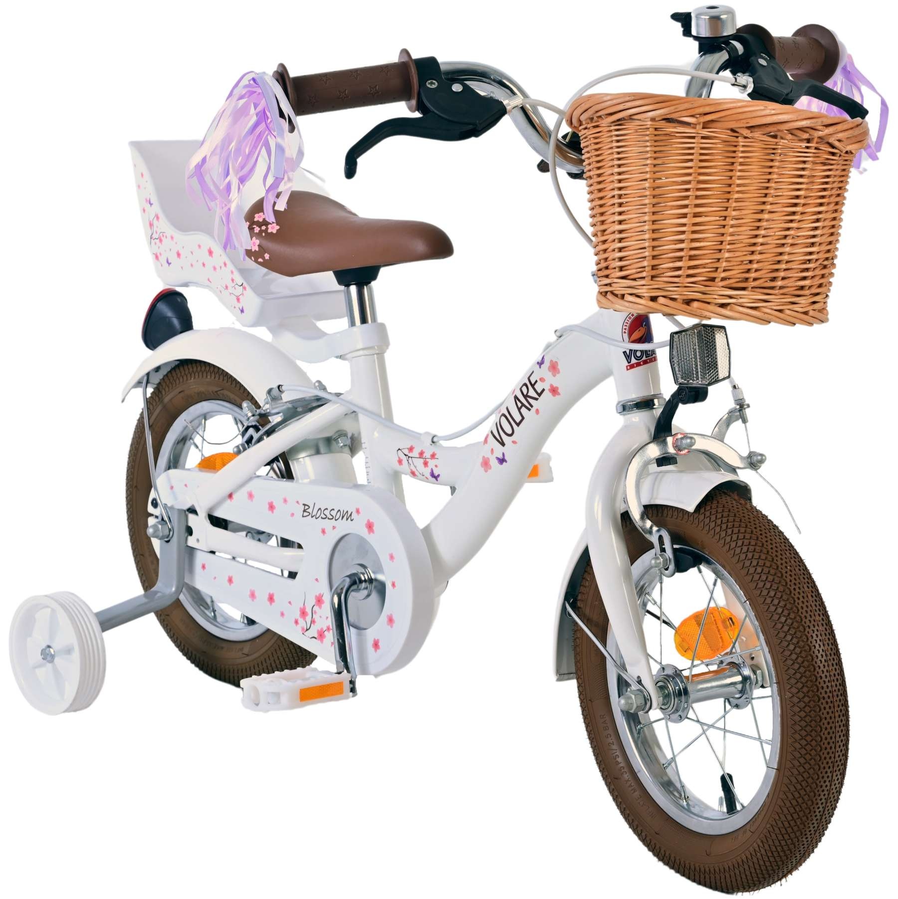 Volare Blossom Kinderfahrrad - Mädchen - 12 Zoll - Weiß - Zweihandbremsen