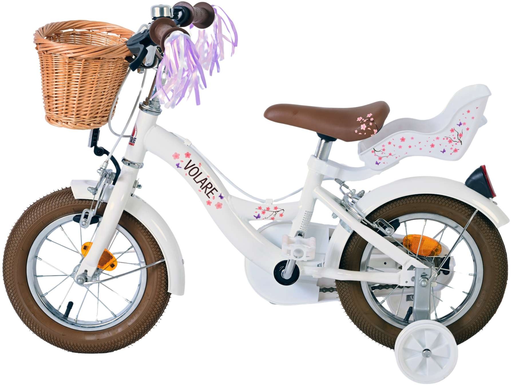 Volare Blossom Kinderfahrrad - Mädchen - 12 Zoll - Weiß - Zweihandbremsen