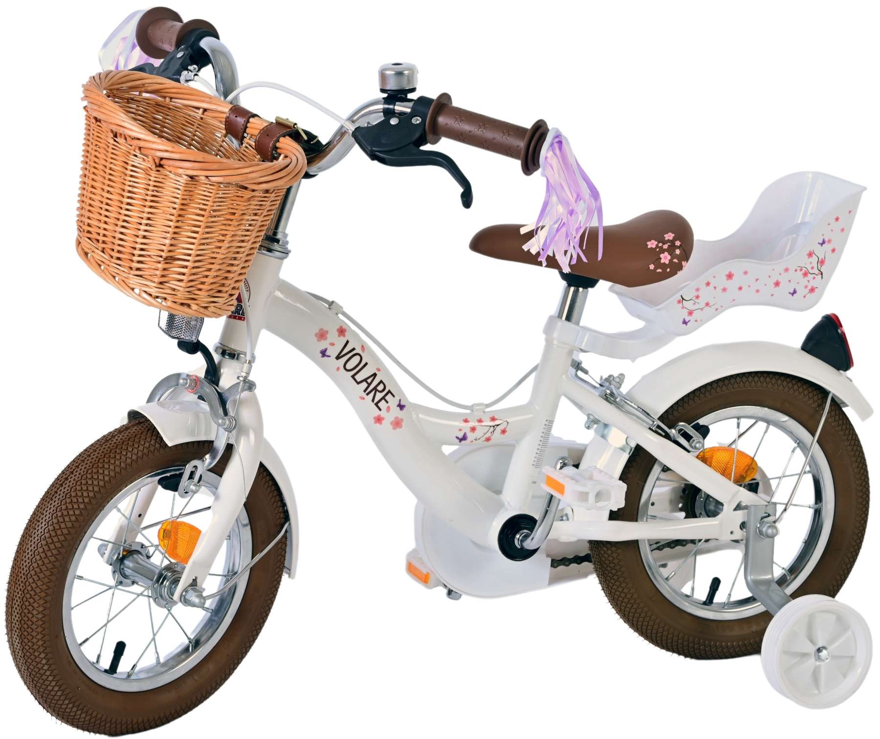 Volare Blossom Kinderfahrrad - Mädchen - 12 Zoll - Weiß - Zweihandbremsen