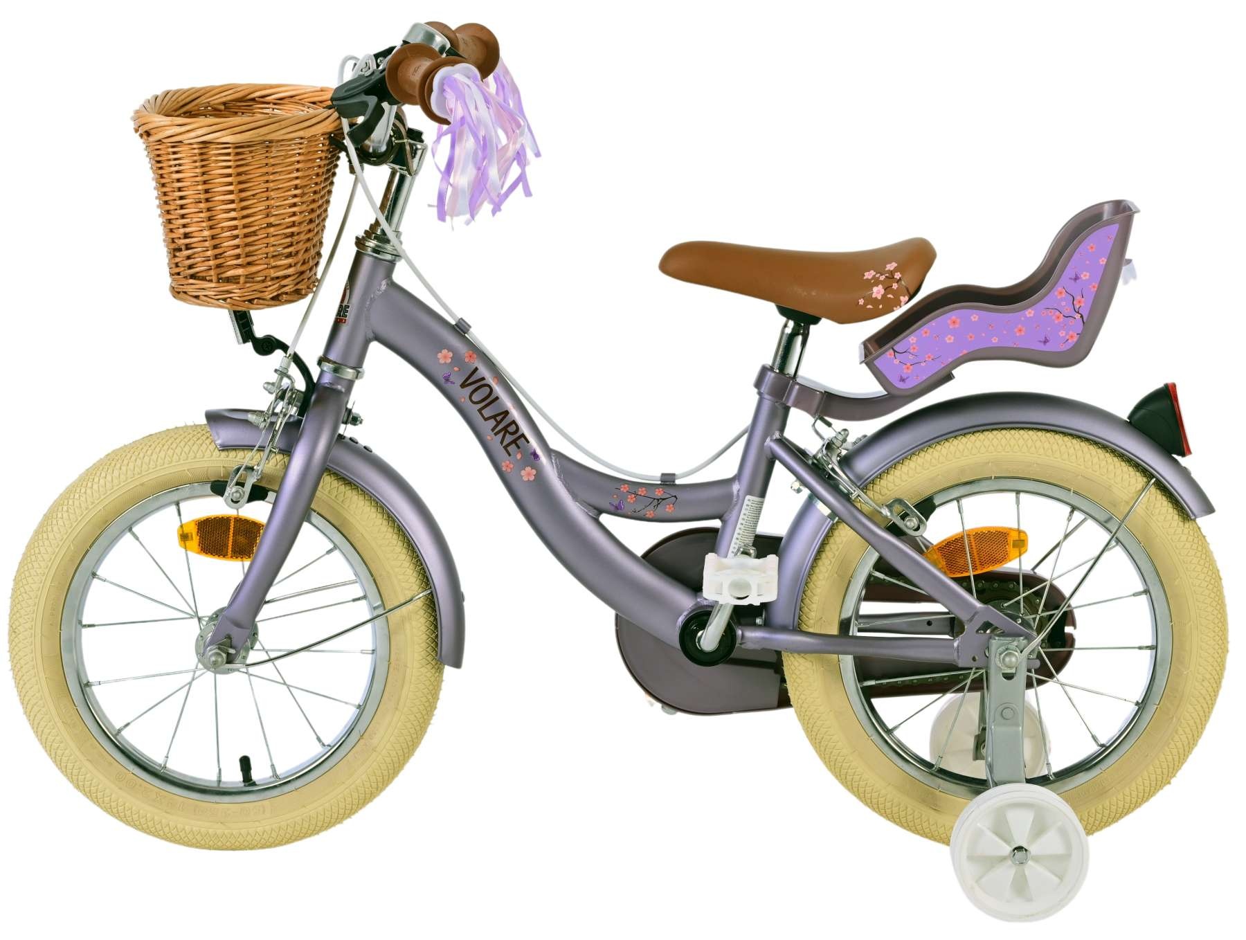 Volare Blossom Kinderfahrrad - Mädchen - 14 Zoll - Lila - Zweihandbremsen