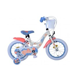 Disney Stitch Kinderfahrrad - Mädchen - 14 Zoll - Creme Koralle Blau - Zweihandbremsen