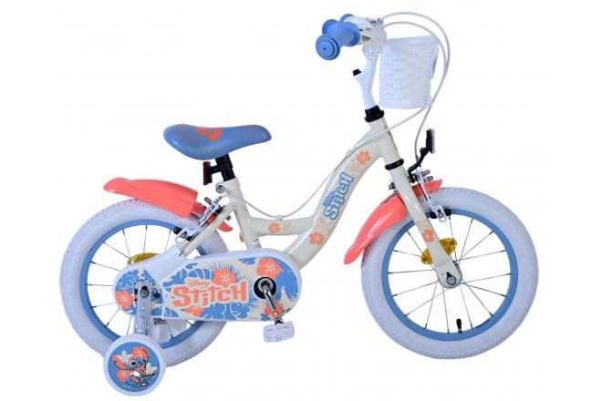 Disney Stitch Kinderfahrrad - Mädchen - 14 Zoll - Creme Koralle Blau - Zweihandbremsen