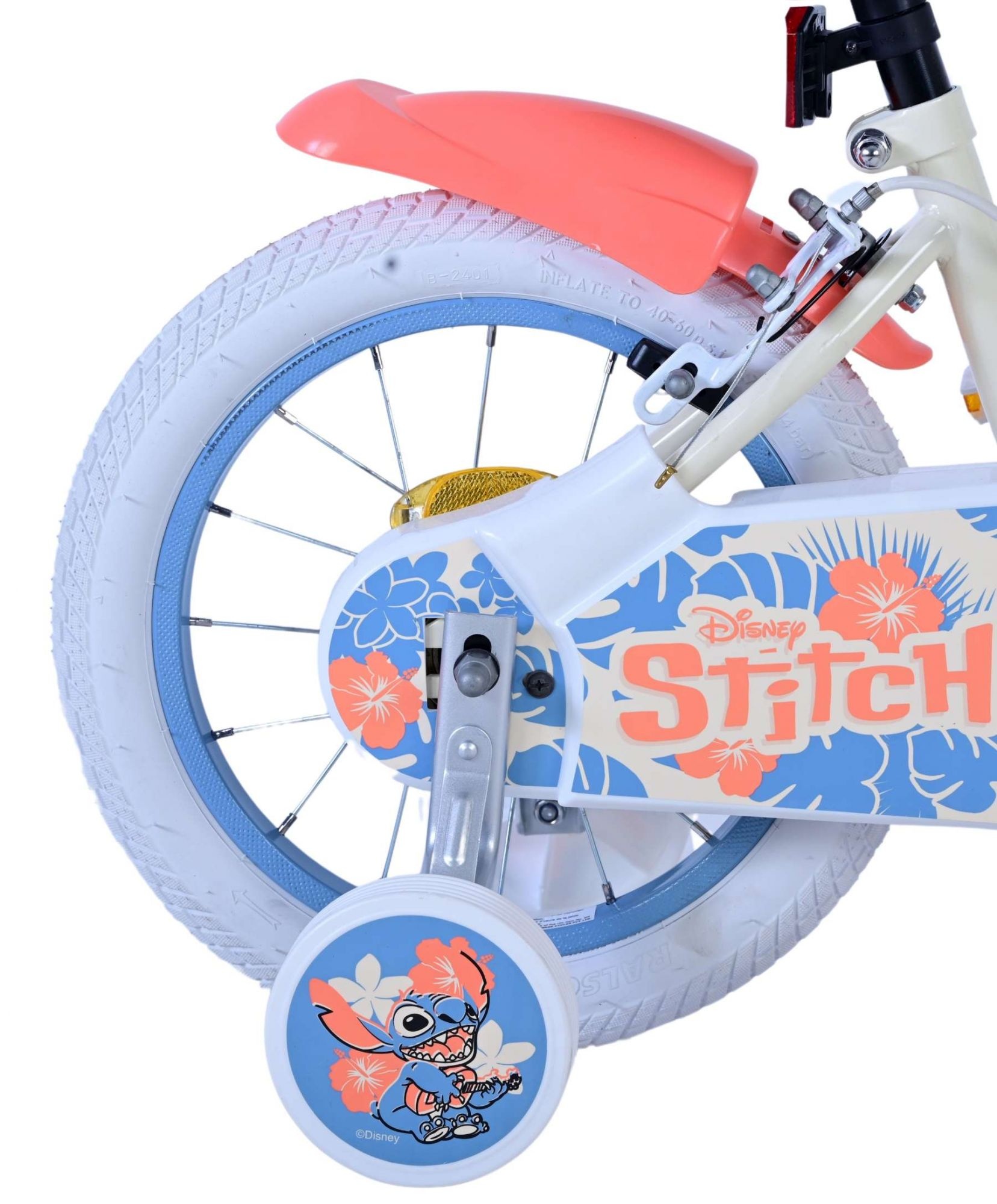 Disney Stitch Kinderfahrrad - Mädchen - 14 Zoll - Creme Koralle Blau - Zweihandbremsen
