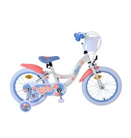 Disney Stitch Kinderfiets - Meisjes - 16 inch - Crème Koraal Blauw - Twee handremmen