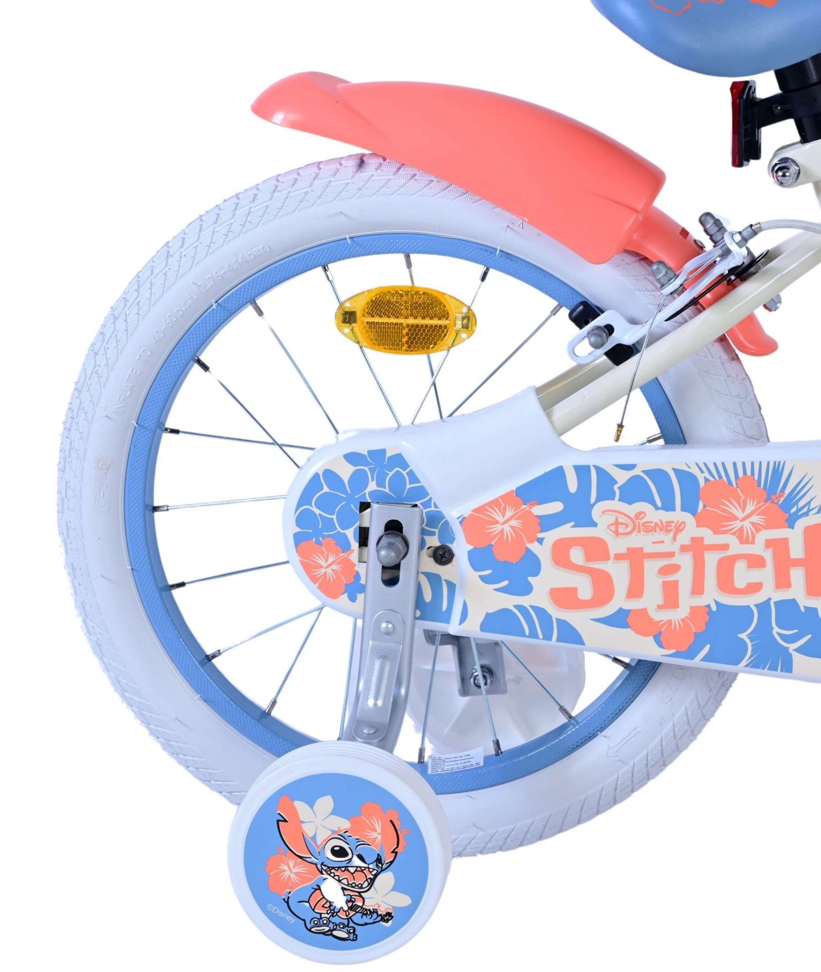 Disney Stitch Kinderfahrrad - Mädchen - 16 Zoll - Creme Koralle Blau - Zweihandbremsen