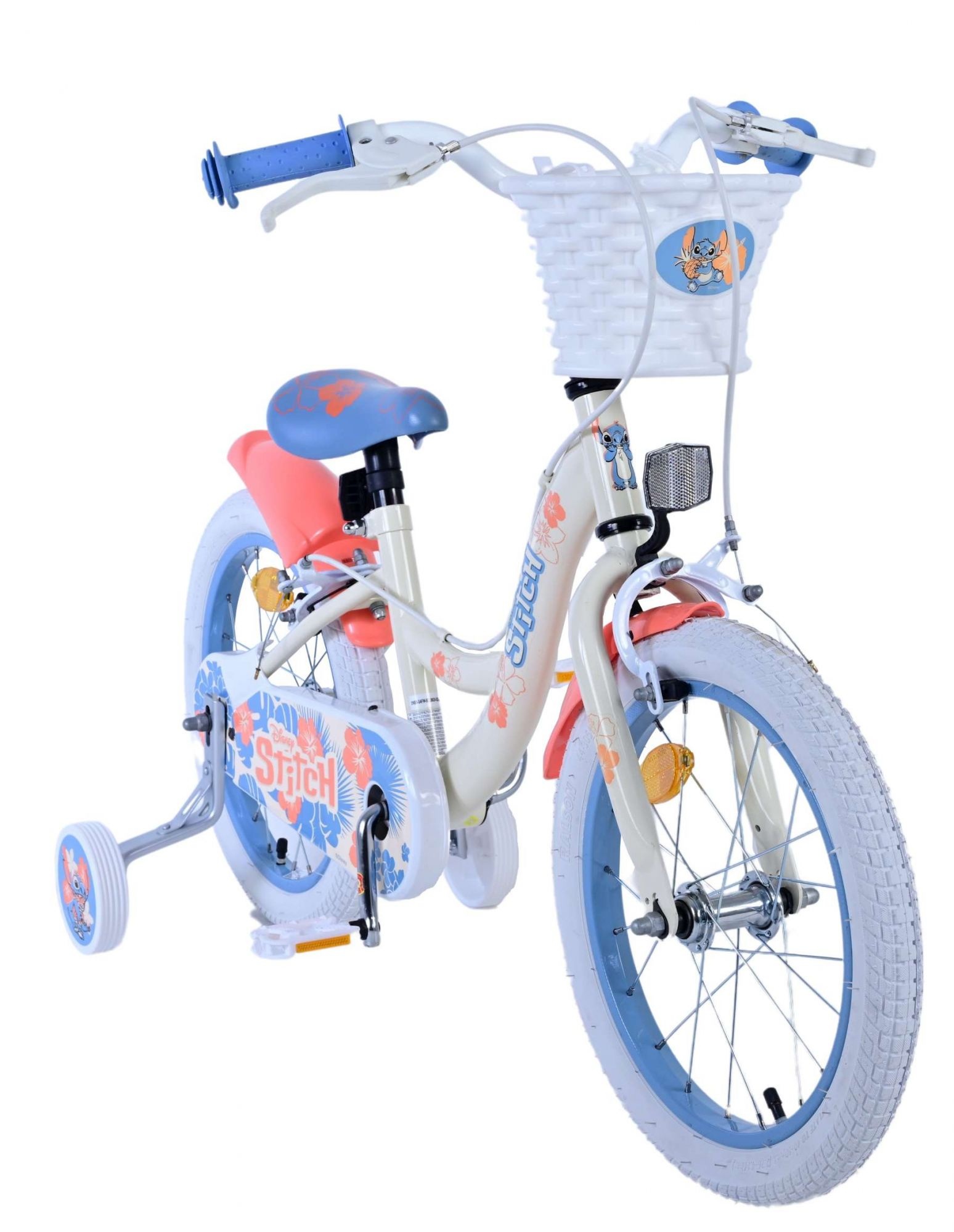 Disney Stitch Kinderfahrrad - Mädchen - 16 Zoll - Creme Koralle Blau - Zweihandbremsen