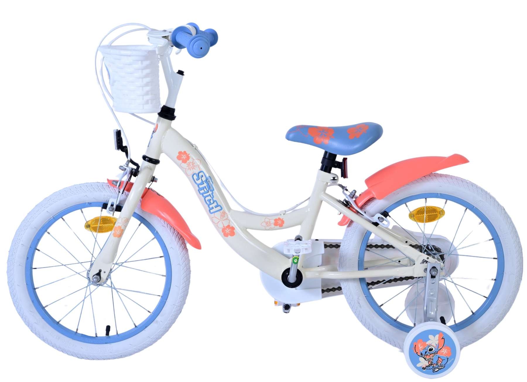 Disney Stitch Kinderfahrrad - Mädchen - 16 Zoll - Creme Koralle Blau - Zweihandbremsen