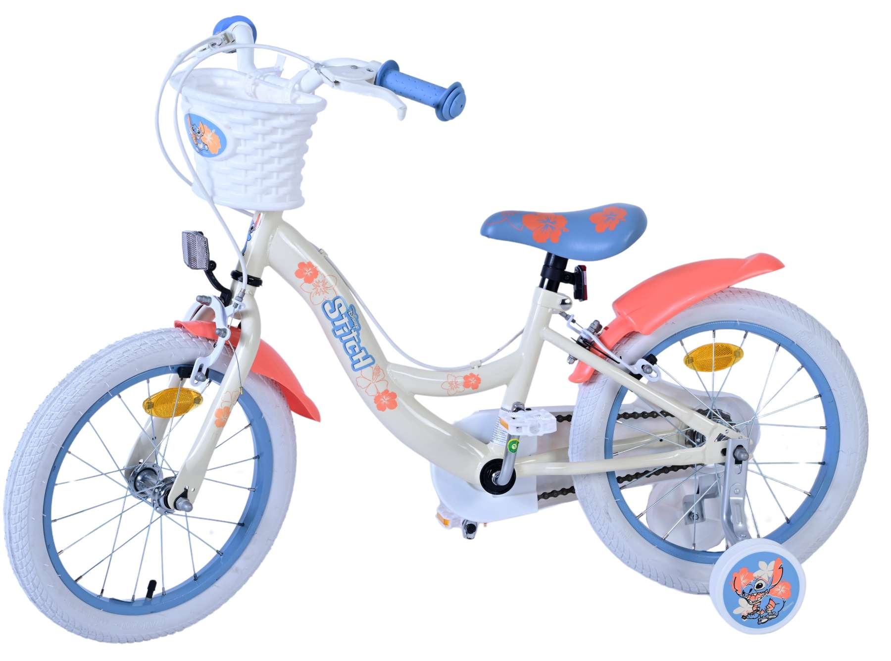 Disney Stitch Kids bike - Girls - 16 inch - Cream Coral Blue - Two hand brakes