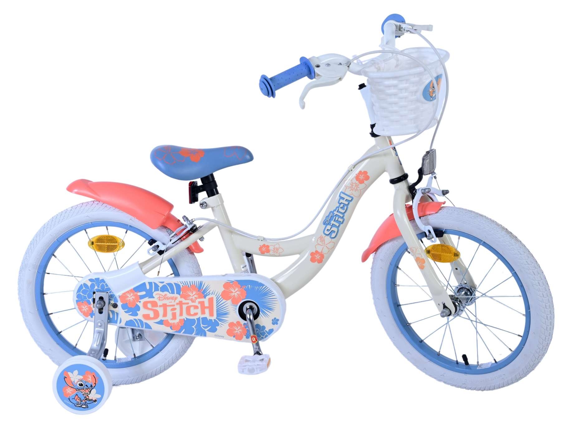 Disney Stitch Kinderfahrrad - Mädchen - 16 Zoll - Creme Koralle Blau - Zweihandbremsen