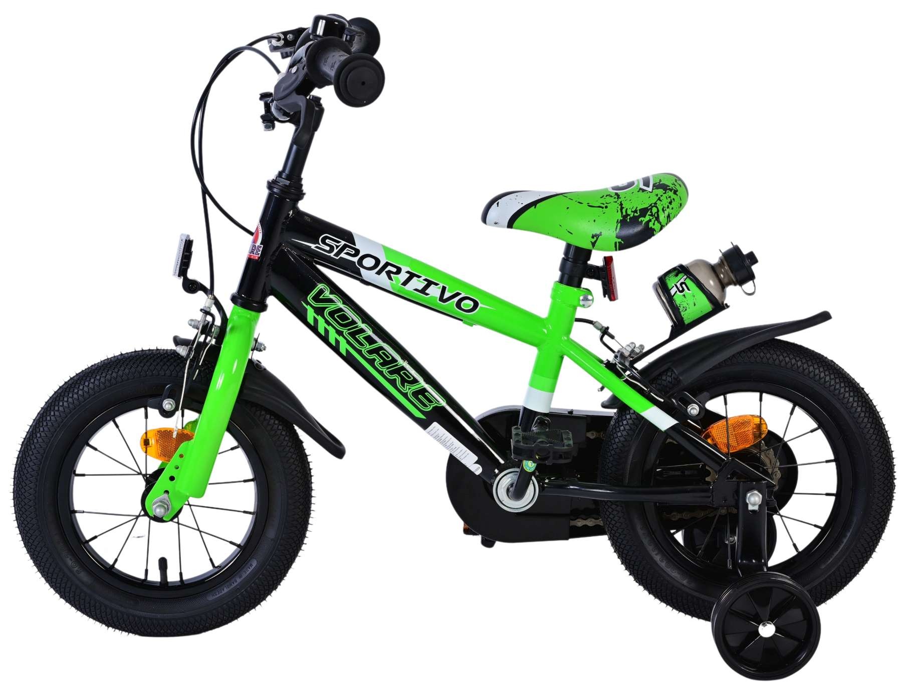 Volare Sportivo Kinderfahrrad - Jungen - 12 Zoll - Grün Schwarz - Zweihandbremsen
